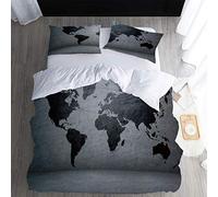 MQBHJI Housse De Couette 220X240 cm 3D Carte du Monde Gris - Parure De Lit Adulte en Microfibre 2 Personnes avec Fermeture Éclair, Housse Couette Imprimé avec 2 Taies d'oreiller 65X65 cm