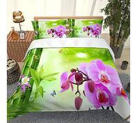 MQBHJI Housse De Couette 220X240 CM 3D Modèle De Bambou Orchidée - Parure De Lit Adulte en Microfibre 2 Personnes avec Fermeture Éclair, Housse Couette Imprimé avec 2 Taies d'oreiller 65X65 CM