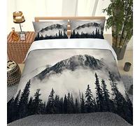 MQBHJI Housse De Couette 220X240 CM 3D Paysage De Forêt De Nuages De Grande Montagne - Parure De Lit Adulte En Microfibre 2 Personnes Avec Fermeture Éclair, Housse Couette Imprimé Avec 2 Taies D'Ore