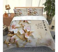 MQBHJI Housse De Couette 240 X 260 cm - Parure De Lit Adulte 3D Motif D'Orchidée Chinoise Housse De Couette 2 Personnes en Microfibre avec Fermeture Éclair, avec 2 Taies d'oreiller 50x75 cm