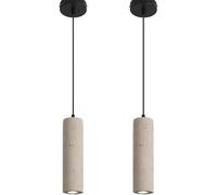 MQDLJSE Lampes suspendues en Ciment pour îlot de Cuisine - Spots Suspendus en béton à Tube Long et réglable en Hauteur - Lanterne cylindrique à Suspension de Plafond (2 pièces, 3000 K-7 x