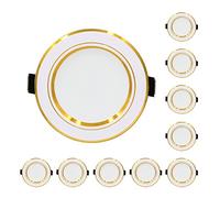 MQDLJSE Lot de 10 Spots LED encastrables 220 V pour Plafond 5 W, 9 W, 12 W, Panneau Lumineux Rond 15 W, 18 W, éclairage intérieur, Blanc Chaud, 15 W, doré