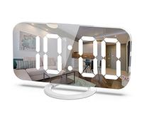 Mqruntoo Réveil Numérique avec Port de Chargeur USB réveil de la Chambre de Maquillage Mirror Travel Alarm Bureau Horloge Gros Bouton Snooze pour à Home Decor Blanc