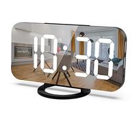 Mqruntoo Réveil Numérique avec Port de Chargeur USB réveil de la Chambre de Maquillage Mirror Travel Alarm Bureau Horloge Gros Bouton Snooze pour à Home Decor Blanc