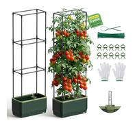 MQUPIN Lot de 2 Jardinière Surélevée avec Treillis,Arrosage Automatique Jardiniere Tomate,Tuteur Tomate,pour Plantes grimpantes,Plantes grimpantes,Auto-arrosage,Support réglable pour vign