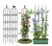 MQUPIN Treillis de Jardin pour Plantes Grimpantes,192CM Noir Tour Jardin Obélisque Treillis Métal Antirouille Plante Pot Support Escalade pour Intérieur Extérieur Fleurs Légumes Fruits(2 Pièces)