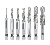 MQXFCZUX Combined Tap and Drill Set HSS Hex Shank Metric Tap Machine Tap Thread Tap Drill Hand Tools M3 M4 M5 M6 M8 10 M12(6pcs A) MQXFCZUX