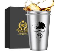 MR.BARWARE Lot de 2 verres à bière en acier inoxydable en forme de tête de mort pour fan de gothique, tasse à bière empilable pour activités intérieures et extérieures, fête des pères, Halloween, Noël