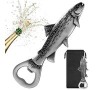 MR.BARWARE Trout Beer Bottle Opener - Cadeau de pêche pour homme, papa, grand-père - Outil de bar en forme de poisson argenté avec sac cadeau - Parfait pour la fête des pères, anniversaire, Noël