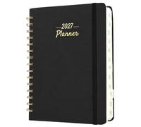 Mr. Pen - Agenda 2027 hebdomadaire et mensuel, janvier à décembre 2027, noir, feuille d'or sur la couverture, couverture rigide à spirales avec onglets et poche intérieure, format A5 16 x 21,6 cm