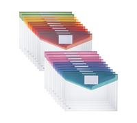Mr. Pen - Lot de 20 enveloppes en plastique transparent avec fermeture à pression, format A4, format lettre, rabats colorés, chemises transparentes pour documents