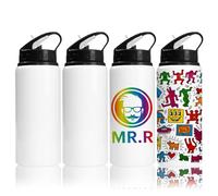 MR.R Lot de 4 bouteilles blanches en aluminium pour sublimation 600 ml pour impression par transfert thermique (noir)