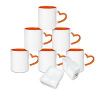 MR.R Lot de 6 tasses en céramique vierges lavables au lave-vaisselle, tasses vierges pour sublimation, tasse classique avec tasse intérieure de couleur orange et poignée en forme de cœur