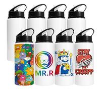 MR.R Lot de 8 bouteilles blanches en aluminium pour sublimation 600 ml pour impression par transfert thermique (noir)