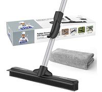 MR.SIGA Balai Caoutchouc de Poils d'Animaux avec Raclette Intégrée | Balai Coiffeur 3 en 1 en Caoutchouc Manche Réglable 155cm, Balai Brosse de Sol pour Tapis, y/c 1 Chiffon Microfibre