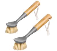 MR.SIGA Brosse à Vaisselle Grattoir Intégré avec Poignée en Bambou,Lot de 2