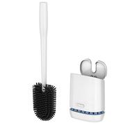 MR.SIGA Brosse WC Silicone, Brosse Toilettes WC avec Support, Montage Mural | Balayette WC à Couvercle Automatique, Tête Plate de Système Ventilation Sèche Rapide, Montage au Sol, pour SDB, Blanc