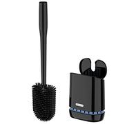 MR.SIGA Brosse WC Silicone, Brosse Toilettes WC avec Support, Montage Mural | Balayette WC à Couvercle Automatique, Tête Plate de Système Ventilation Sèche Rapide, Montage au Sol, pour SDB, Noir