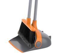 MR.SIGA Ensemble Balai et Pelle à Poussière, Pelle et Balayette avec Long Manche Réglable, Balai sans Se Baisser pour Intérieur Extérieur, Gris et Orange