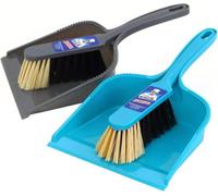 MR.SIGA Ensemble de balayage Pelle et balai à fermeture automatique, Lot de 2, Bleu & Gris