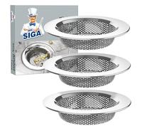 MR.SIGA Lot de 3 Filtres d'évier de Cuisine en Acier Inoxydable - Passe au Lave-Vaisselle, Diamètre Extérieur 11,2 cm Diamètre Intérieur 7,6 cm