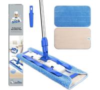 MR.SIGA Mop professionnel en microfibres avec manche en acier inoxydable, 3 chiffons, séparateur de saletés
