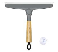 MR.SIGA Raclette Douche Silicone Pivotante avec Poignée en Bambou, 25 cm | Raclette Silicone à Vitre pour Nettoyage Salle de Bain avec Support Ventouse, Lot de 1, Gris