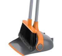MR.SIGA Set balai et pelle à poussière avec long manche et balai sur pied, set de balayage léger, gris 131 cm