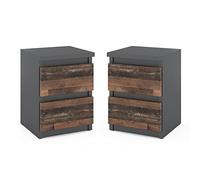 MRBLS Lot de 2 Tables de Chevet - Meuble de Nuit Moderne avec tiroirs - Commode - Armoire à tiroirs en Bois pour Votre Chambre à Coucher (Anthracite/Gris Mat - Industriel) - 32,5 x 43 x 30 cm