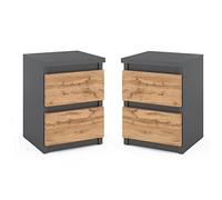 MRBLS Lot de 2 tables de chevet modernes avec tiroirs, commode en bois pour votre chambre à coucher, gris mat, Wotan - 30 x 43 x 32,5 cm (l x H x P)