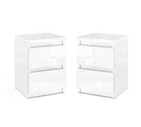 MRBLS Lot de 2 tables de chevet modernes avec tiroirs, commode en bois pour votre chambre (blanc brillant) - 32,5 x 43 x 30 cm (l x H x P)
