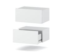 MRBLS - Lot de 2 tables de chevet - Montage mural - Armoire de chevet suspendue - Design moderne - Tiroir mural - Table de chevet - Armoire de chevet - Étagère murale avec tiroir (blanc mat) - 45 x 19