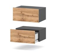 MRBLS Lot de 2 Tables de Chevet Murales - Armoire Suspendue - Design Moderne - Tiroir Mural - Étagère Avec Tiroir (Gris Mat - Wotan) - 45 x 19 x 32 cm