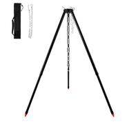 MRDEER Barbecue Suspendu 120cm, Réglable en Hauteur sur 5 Positions Trépied Portable, Trépied en Aluminium avec Chaîne de Suspension et Sac de Rangement pour Camping et Brasero