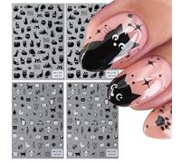 Mrltau Lot de 4 Feuilles de Stickers pour Ongles - Motif Chat - Autocollants pour Enfants