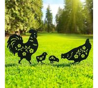 MrMrKura Lot de 4 décorations de jardin en métal, décoration de coq, cadeaux pour dames et messieurs, silhouette de coq noire, statues pour l'extérieur, jardin, cour, terrasse