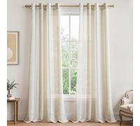 MRTREES 2 Pièces de Rideaux Voilage Blanc et Beige 140x260 cm Fils Teints Rayé à Oeillets Rideau Tamisant Grande Hauteur Élégant pour Porte-Fenêtre Décoration de Salon Chambre Baie Vitrée