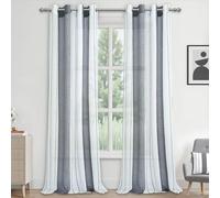 MRTREES 2 Pièces de Rideaux Voilage Blanc et Gris 140x260 cm Fils Teints Rayé à Oeillets Rideau Tamisant Grande Hauteur Élégant pour Porte-Fenêtre Décoration de Salon Chambre Baie Vitrée