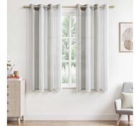 MRTREES 2 Pièces de Rideaux Voilage Blanc et Gris Clair 140x145 cm Fils Teints Rayé à Oeillets Rideau CuisineTamisant Élégant pour Porte-Fenêtre Décoration de Salon Chambre Baie Vitrée