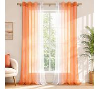 MRTREES Lot de 2 Rideau Voilage à Oeillet,Dégradé Blanc et Orange,140x245cm | Rideaux Voilage Transparent à Oeillets Élégant, Voilages Intérieurs pour Fenêtre Chambre Adulte Salle à Manger Baie Vitrée
