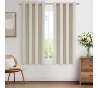 MRTREES Rideau 100% Occultant Thermique Effet Lin, Lot de 2, 140x122 cm | Isolant Anti Froid et Anti Chaleur, Anti UV, Opaque, Naturel, à Oeillets, pour Salon Chambre Porte Fenetre