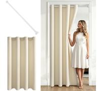 MRTREES Rideau Occultant Crème 140x195cm 1pc, avec Tringle sans Perçage | Rideau Thermique Porte d'Entrée,Montage Facile,pour Placard Cuisine,Tringle Extensible Blanche 75-125 cm