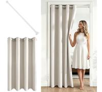 MRTREES Rideau Porte Beige Clair 140x240cm 1pc, avec Tringle sans Perçage | Tringle Extensible Blanche 75-125 cm,Rideaux Occultant Thermiques,Montage Facile,pour Dressing,Separation de Piece,Chambre