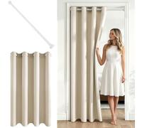 MRTREES Rideau Porte Occultant Beige 140x220cm 1pc, avec Tringle Extensible | Tringle Blanche 75-125 cm,Rideau Sans Perçage,Montage Facile,pour Separation de Piece, Porte,Salon Moderne,Chambre,Penderie