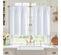 MRTREES Rideau Voilage Blanc Court Lin Brise Bise Cuisine sous Évier Meuble Bas Placard 60x120 cm, Rideaux Voilage Semi-Transparent Passe Tringle pour Petite Fenetre, 2 Pièces