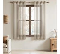 MRTREES Rideaux en maille de cuisine beige, 2 panneaux avec œillets | 70GSM Semi-transparent et tissu léger et aéré, rideaux courts en voile pour chambre, bureau, café, baie vitrée, armoire