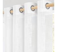 MRTREES Rideaux Salon Rideau Voilage Blanc Grande Largeur 300x240 CM Rideau Voile Effet en Lin Semi-Transparent à Oeillets pour Maison Fenetre Porte Chambre Adulte, 1 Pièce