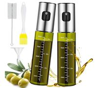 MRUN BONE Lot de 2 Vaporisateurs d'Huile pour Huile Alimentaire, Verts, Protection UV, Verre, avec Graduation et Entonnoir, 100 ml, pour Friteuse à Air Chaud, Cuisson, Gril, Barbecue