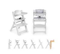 Ms BabyWorld Chaise haute pliante en bois, entièrement pliable, évolutive, chaise haute, ergonomique, réglable, sûre, blanc/gris