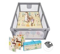 MS BabyWorld - PARC XL + TAPIS TRENDY - Tapis de Jeu pour Bébé (180x120 cm) Réversible | Très Rembourré (1 cm d’Épaisseur) | Pliable avec Sac de Transport